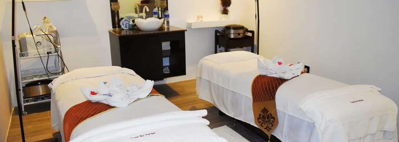 Private couples massage suite with two massage beds at Facial Bar, Victoria Island, Lagos